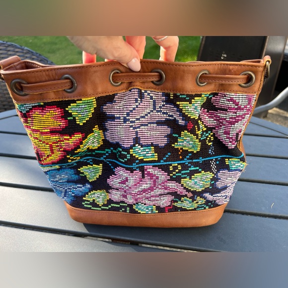 Nena & Co. OOAK Small Bucket Bag with Cafe Leather Trim and Tassel - Picture 2 of 3